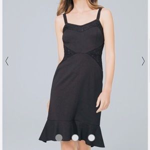 White House Black Market black dress size 8, flutter hem, lace detail